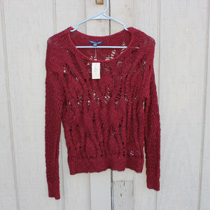 American Eagle Red Knitted Crochet Sweater